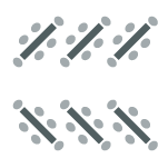 Tables arranges in a diagonal formation with chairs around each one. 
