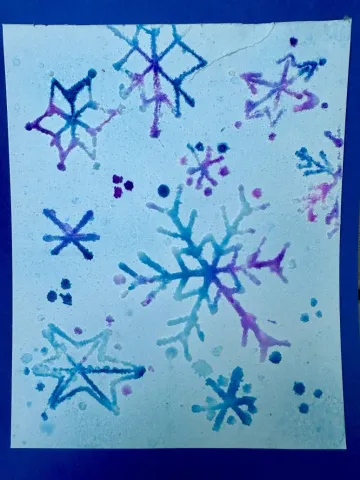 Snowflakes in salt and watercolor