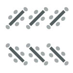 Tables arranges in a diagonal formation with chairs around each one. 