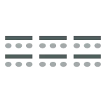 Three columns of tables with chairs behind each one.